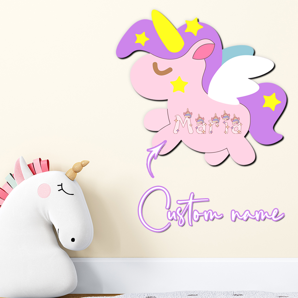 Baby Nursery Sign - Personalisiertes Einhorn-Holznamensschild, 3D-Buchstabenplakette, Pastellfarben, Mädchenzimmer-Wanddekoration, Babyparty,