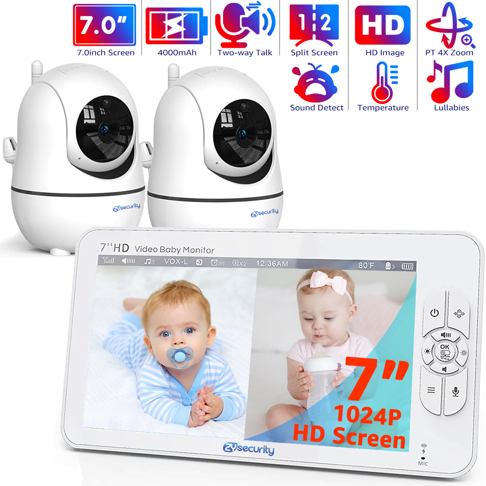 Wearable Baby Monitor - 7,0-Zoll-Video-Babyphone, HD-Split-Bildschirm mit 2 Kameras, Schwenk-/Neigefunktion,