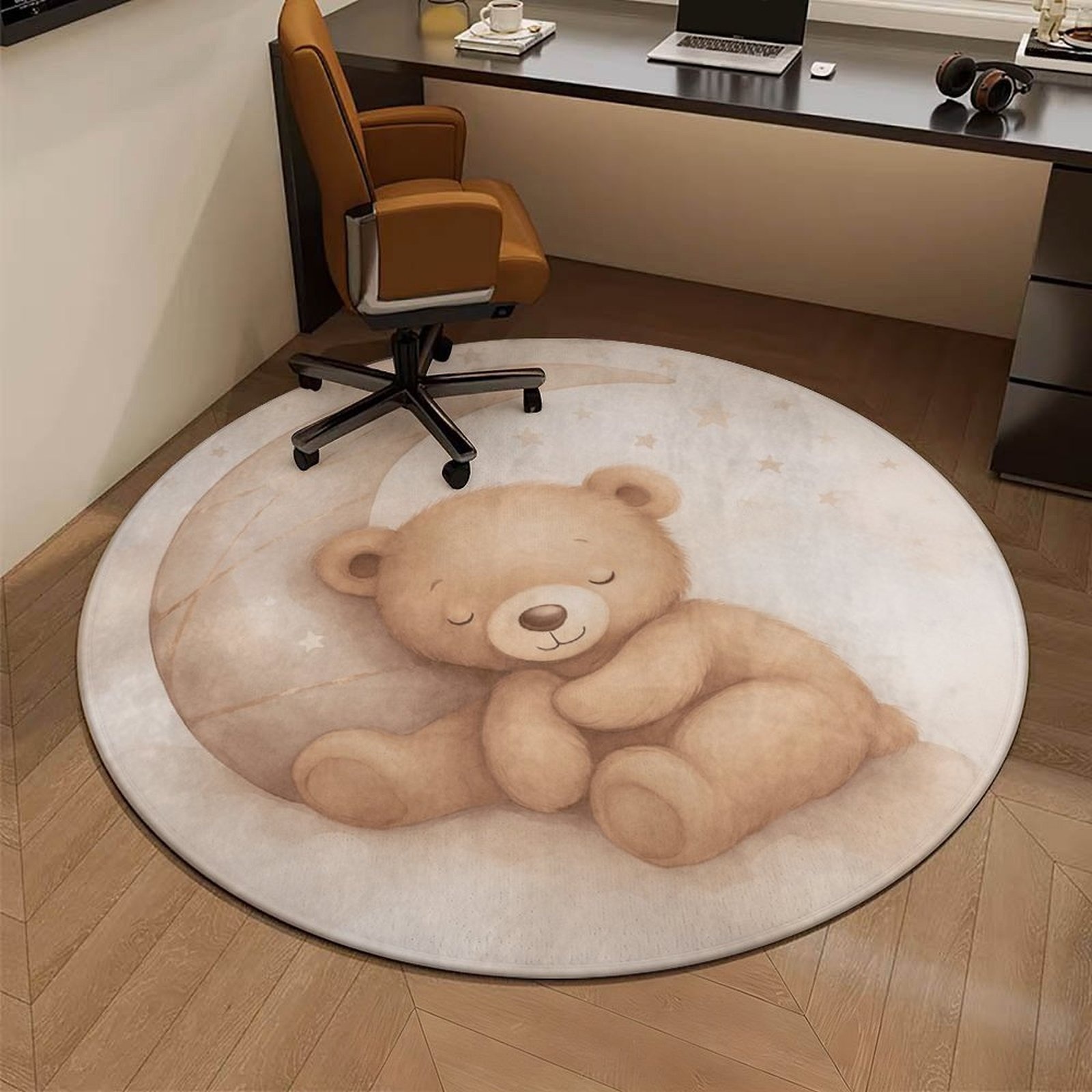 Baby Nursery Rug - Niedlicher Teddybär-Mond-Plüschteppich für Kinderzimmer-Deko, Weicher Fleece-Polyester,