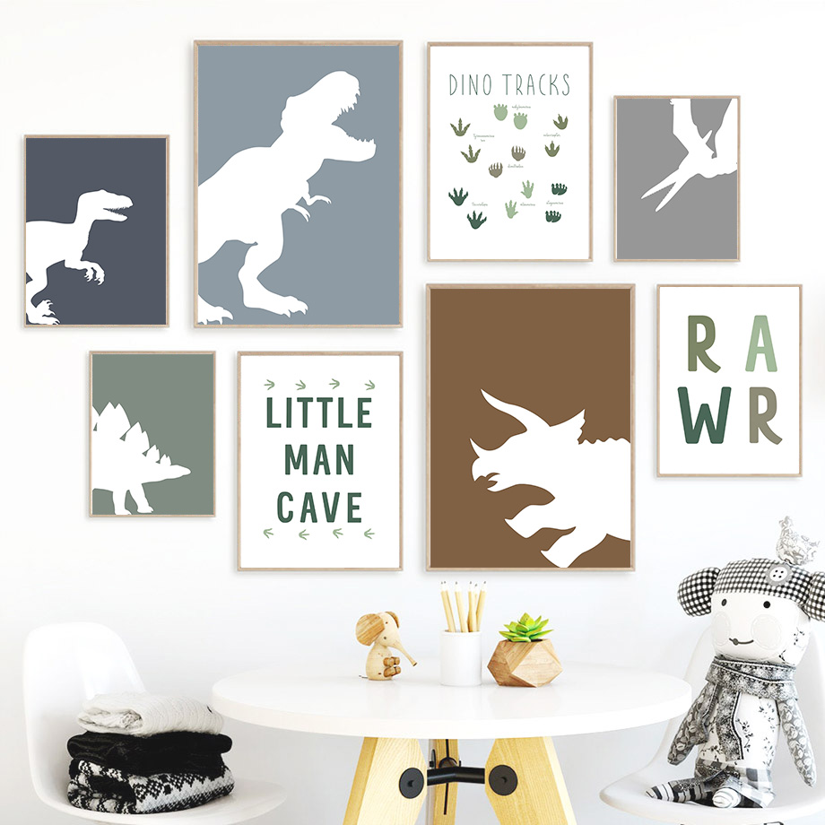 Baby Nursery Quotes - (2D-Leinwandgemälde) Jurassic Dinosaurier Tyrannosaurus Rex Triceratops