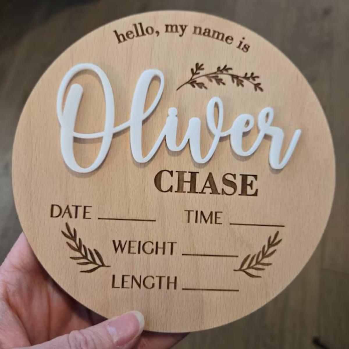 Baby Nursery Sign - 1 Stück personalisiertes Baby-Ankündigungsschild aus Holz,