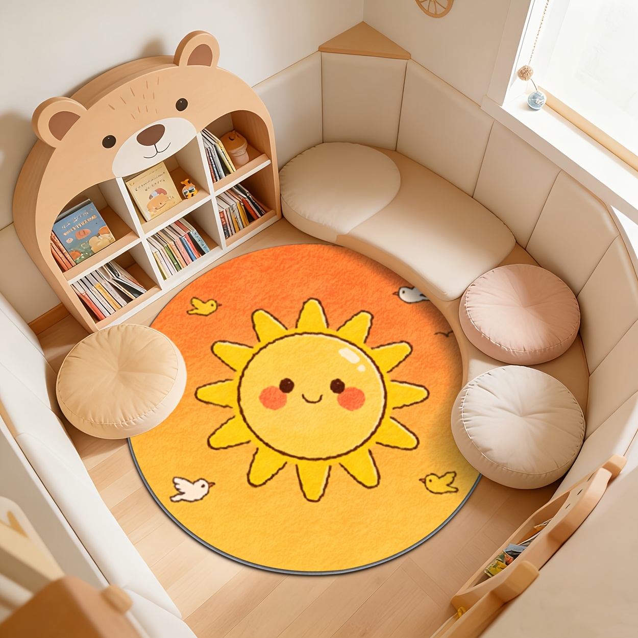 Baby Nursery Rug - Kinder Runder Sonnenteppich Gelbe Spielzimmermatte Kinderzimmer-Deko