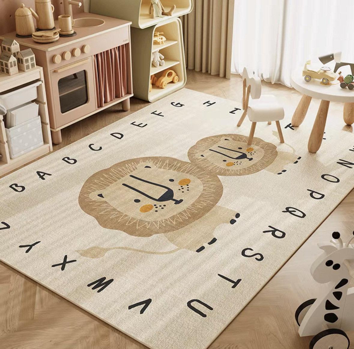 Baby Nursery Rug - VIKAMA Neutrale Cartoon-Löwen-Krabbelmatte ABC Lernmatte Weicher