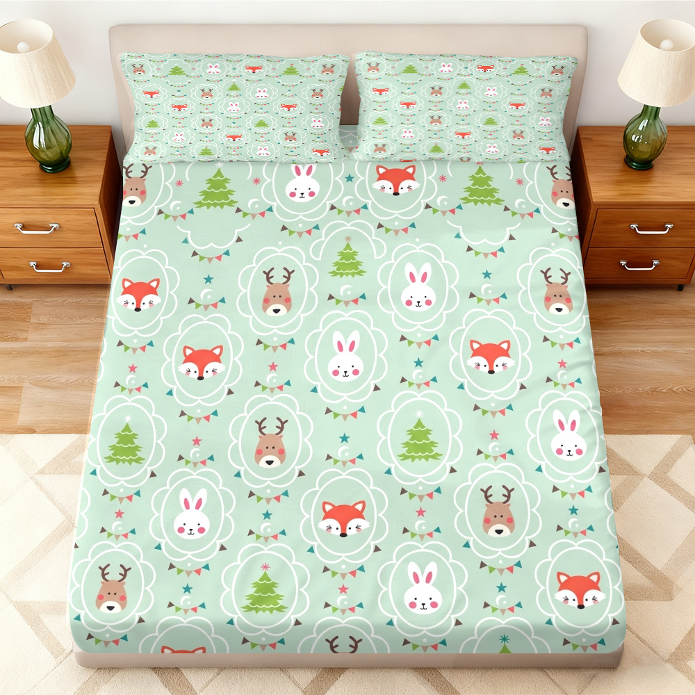Baby Nursery Forest Theme - Weihnachtsbaum-Bettwäsche-Set mit Waldtieren, dreiteilig, Matratzenschoner, atmungsaktives