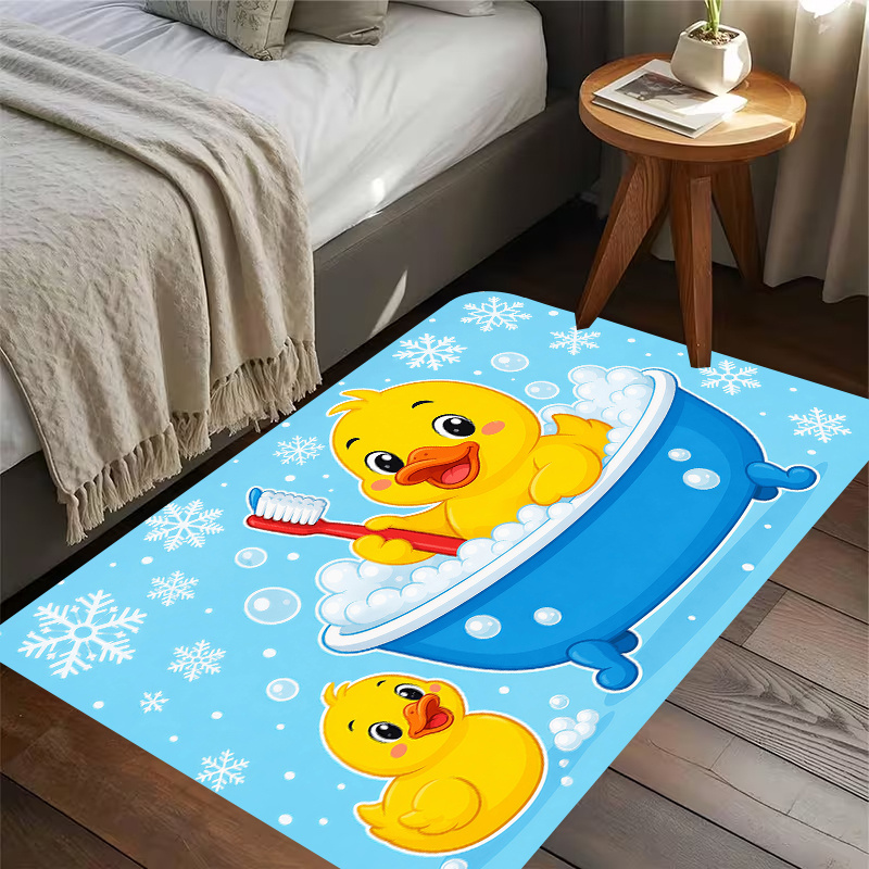 Baby Nursery Rug - Niedliche Gelbe Enten-Badematte aus Flanell, Kinder-Cartoon-Badezimmerteppich,