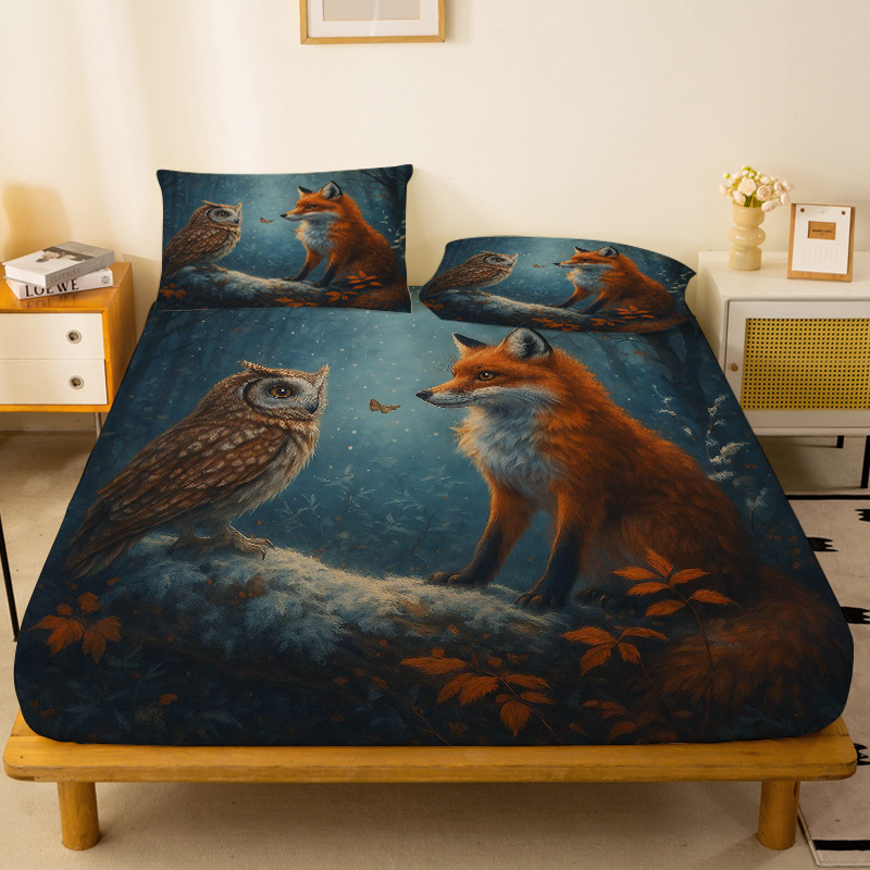Baby Nursery Forest Theme - Eulen-Fuchs-Wald-Matratzenschoner aus atmungsaktivem Polyestermaterial (Enthält 1