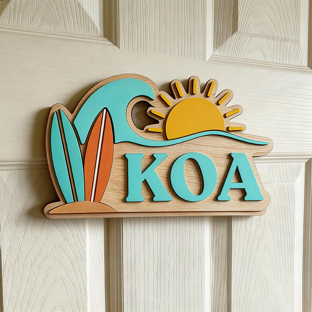 Baby Nursery Sign - Personalisiertes Strandwellen-Surfbrett Sonnennamen-Türschild für Kinderzimmer, Individuelles