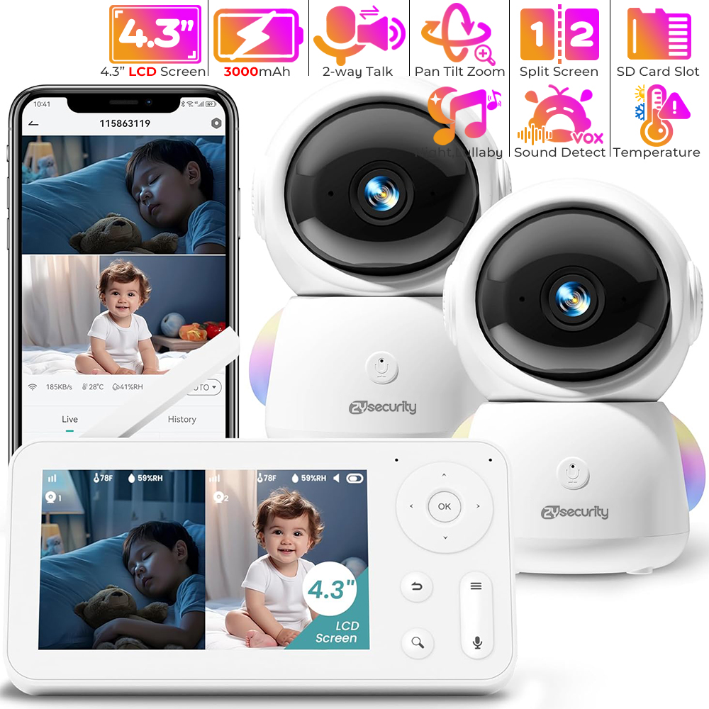 Baby Nursery Camera - 2K-Babyphone mit 2 Kameras und Audio,