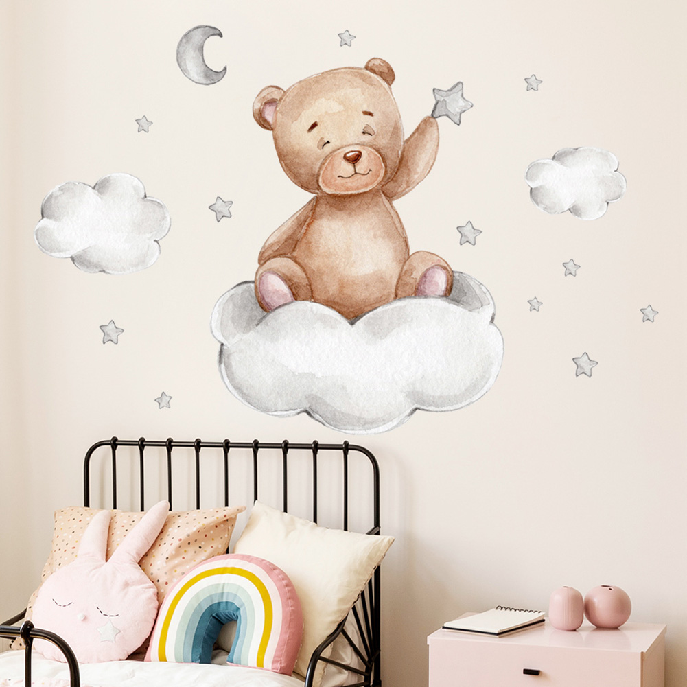 Baby Nursery Murals - Bär, Mond, Wolken, Sterne, Wandaufkleber für