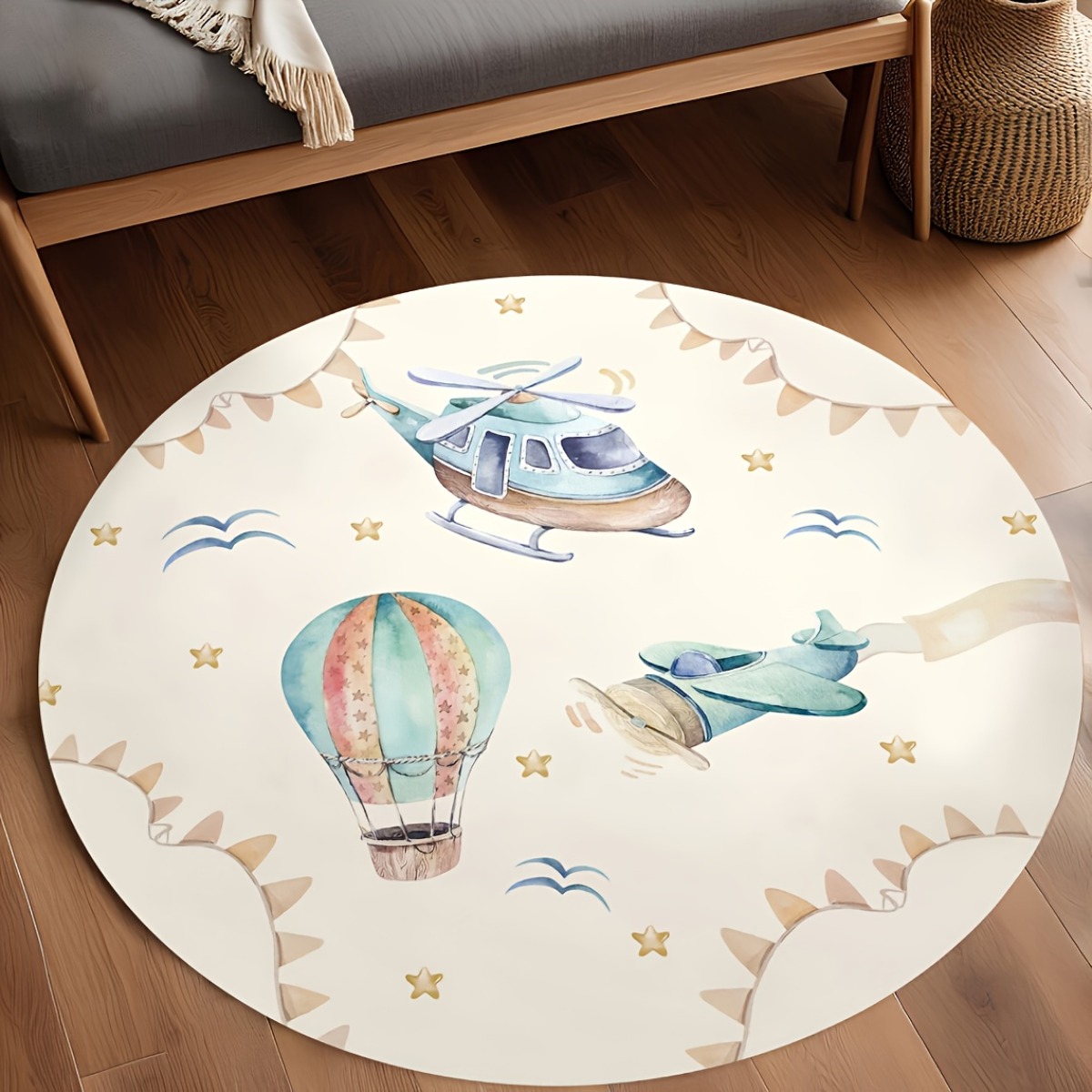 Verspielte Heißluftballon-Flug – Baby Nursery Rug Bewertung und Preis