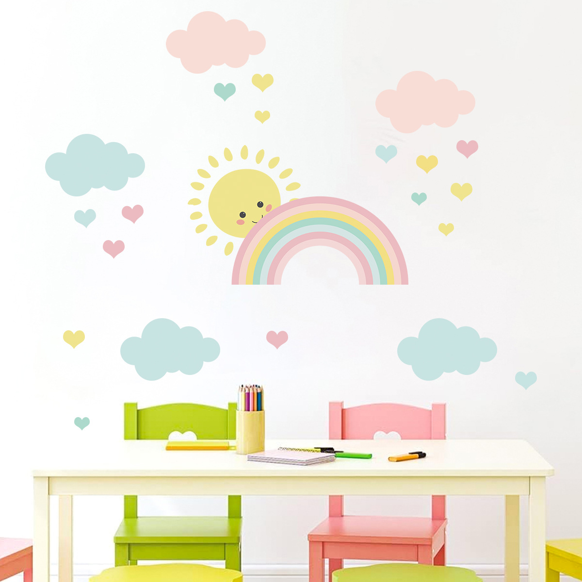 Cartoon Sonne Regenbogen Wolke – Baby Nursery Murals Bewertung und Preis