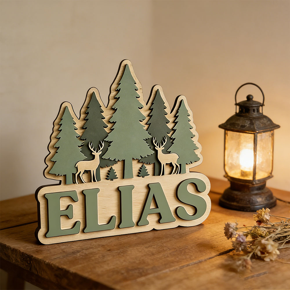 Wald-Thema Holzschild mit Hirs – Baby Nursery Forest Theme Bewertung und Preis