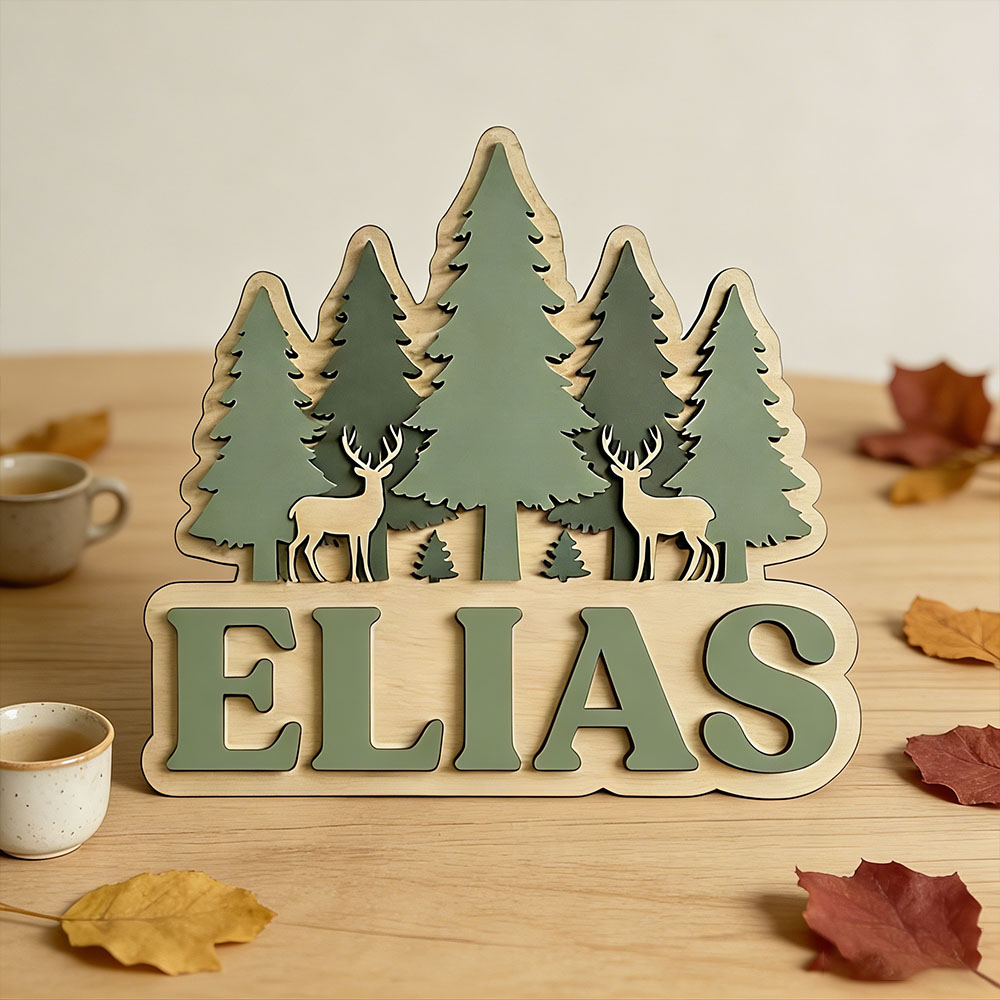 Wald-Thema Holzschild mit Hirs – Baby Nursery Forest Theme Bewertung und Preis